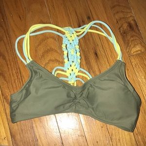 Army Green Bikini Top with neon strap detail!